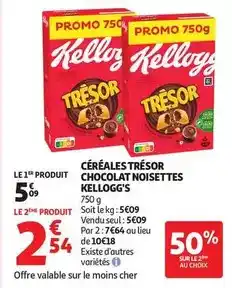 Auchan Supermarché Kellogg's - céréales trésor chocolat noisettes offre