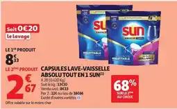 Auchan Supermarché Sun - capsules lave-vaisselle absolu tout en 1 offre