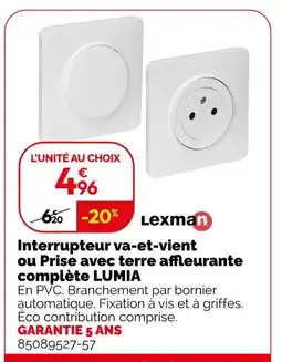 Weldom Lexman Interrupteur va-et-vient ou Prise avec terre affleurante complète LUMIA offre