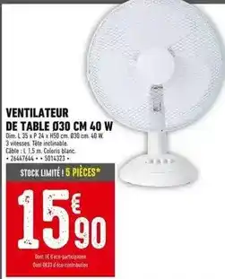 Batkor Dim - ventilateur de table 030 cm 40 w offre