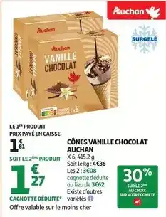Auchan Supermarché Auchan - cônes vanille chocolat offre