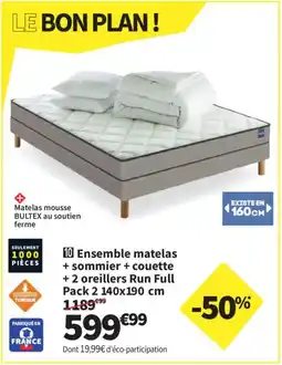 Conforama Ensemble matelas + sommier + couette + 2 oreillers Run Full Pack 2 offre