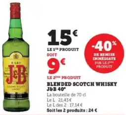 Hyper U Blended scotch whisky j&b 40° offre