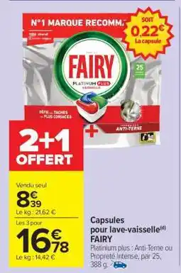 Carrefour Market Capsules pour lave-vaisselle FAIRY offre