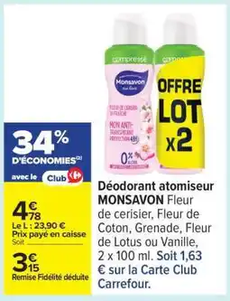 Carrefour Déodorant Atomiseur Monsavon offre