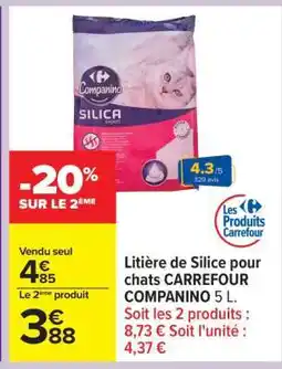 Carrefour Litière de Silice pour chats CARREFOUR COMPANINO 5 L offre