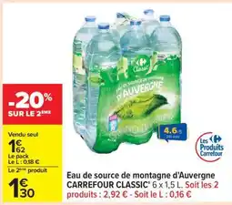 Carrefour Eau de Source de Montagne d'Auvergne Carrefour Classic' offre
