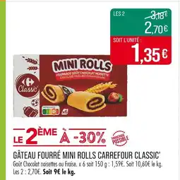 Match Carrefour Classic' Gâteau fourré mini rolls offre