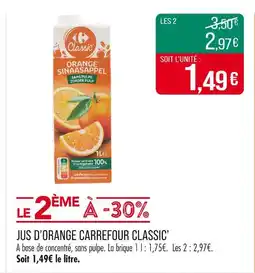 Match Carrefour Classic Jus d'orange sans pulpe offre