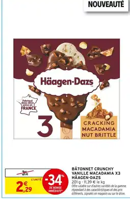 Intermarché HÄAGEN-DAZS BÂTONNET CRUNCHY VANILLE MACADAMIA X3 offre