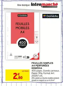 Intermarché Domédia Feuilles Simples A4 Perforées offre