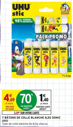 Intermarché UHU 7 bâtons de colle blanche 8,2g sonic offre