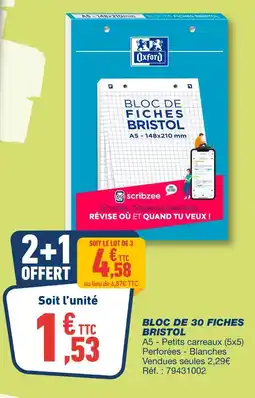 Bureau Vallée OXFORD Bloc de 30 fiches Bristol offre