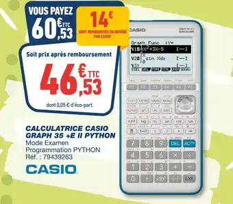 Bureau Vallée Casio Calculatrice Graph 35+E II Python offre