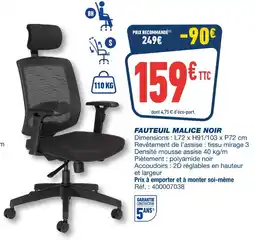 Bureau Vallée Fauteuil Malice Noir offre