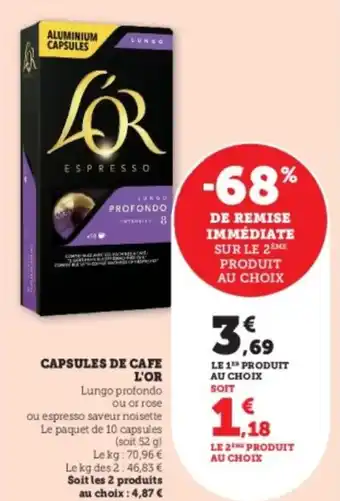 Super U Capsules de cafe l'or offre