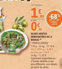 E.Leclerc Olives Vertes Dénoyautées Ail & Basilic offre