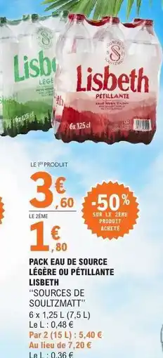 E.Leclerc PACK EAU DE SOURCE LÉGÈRE OU PÉTILLANTE LISBETH offre