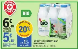 E.Leclerc LAIT UHT 1/2 ÉCRÉMÉ BIO BIO VILLAGE offre
