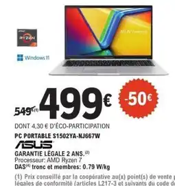 E.Leclerc PC PORTABLE S1502YA-NJ667W offre