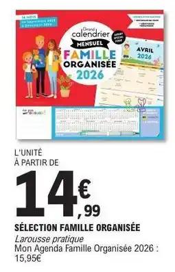 E.Leclerc Grand calendrier mensuel Famille Organisée 2026 offre