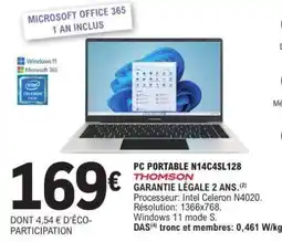 E.Leclerc PC PORTABLE N14C4SL128 offre