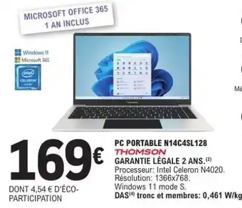 E.Leclerc PC PORTABLE N14C4SL128 offre