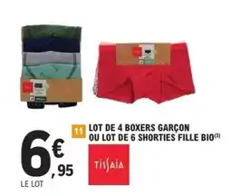 E.Leclerc Lot de 4 boxers garçon ou lot de 6 shorties fille bio offre