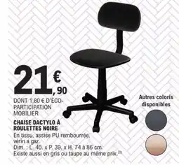 E.Leclerc CHAISE DACTYLO À ROULETTES NOIRE offre