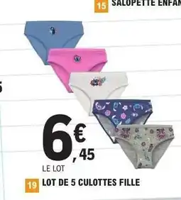 E.Leclerc LOT DE 5 CULOTTES FILLE offre