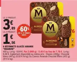 E.Leclerc 6 BÂTONNETS GLACÉS AMANDE MAGNUM offre