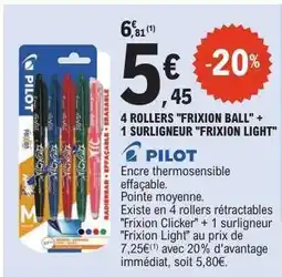 E.Leclerc 4 ROLLERS 'FRIXION BALL' + 1 SURLIGNEUR 'FRIXION LIGHT' offre