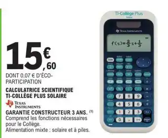 E.Leclerc Calculatrice Scientifique TI-Collège Plus Solaire offre