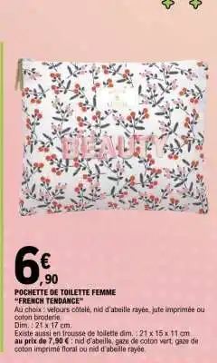 E.Leclerc POCHETTE DE TOILETTE FEMME “FRENCH TENDANCE” offre