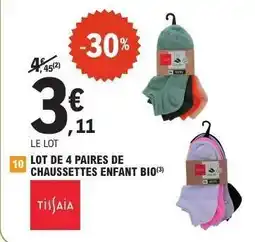 E.Leclerc LOT DE 4 PAIRES DE CHAUSSETTES ENFANT BIO offre