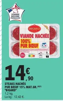 E.Leclerc STEAKS HACHÉS PUR BŒUF 15% MAT.GR. BIGARD offre