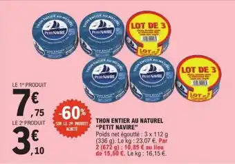 E.Leclerc Thon entier au naturel 'Petit Navire' offre