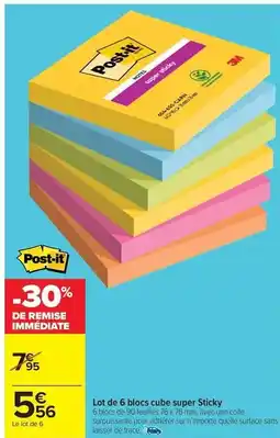 Carrefour Express Post-it - lot de 6 blocs cube super sticky offre