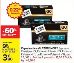 Carrefour Express Carte noire - capsules de café offre