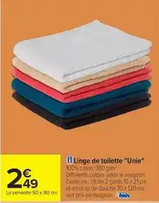 Carrefour Express Linge de toilette unie offre