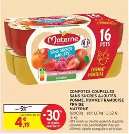 Intermarché Express Materne - compotes coupelles sans sucres ajoutés pomme, pomme framboise fraise offre