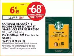 Intermarché Express Starbucks - capsules de café x18 blonde espresso roast offre