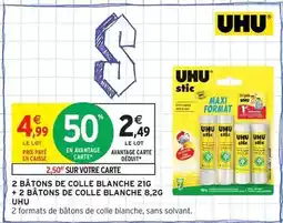 Intermarché Express Uhu - 2 bâtons de colle blanche 21g + 2 bâtons de colle blanche 8,2g offre