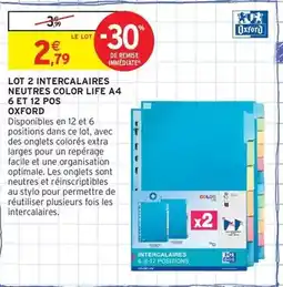 Intermarché Express Oxford - lot 2 intercalaires neutres color life a4 6 et 12 pos offre