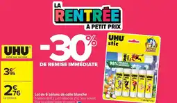 Carrefour UHU Lot de 6 bâtons de colle blanche offre