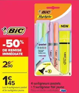 Carrefour BIC 4 surligneurs pastels +1 surligneur flat jaune offre