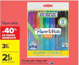 Carrefour 27 stylos bille "Inkjoy 100" offre