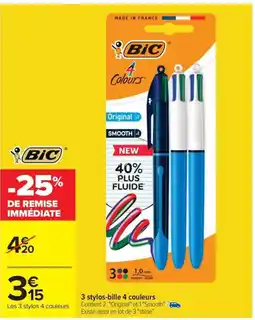 Carrefour BIC 3 stylos-bille 4 couleurs offre