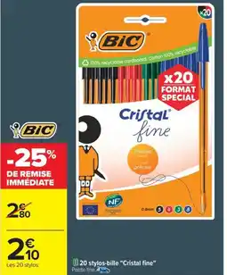 Carrefour BIC 20 stylos-bille "Cristal fine" offre