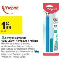 Carrefour MAPED 2 crayons graphite "Kidy Learn" + embouts à mâcher Mine HB, les embouts à mâcher, offre